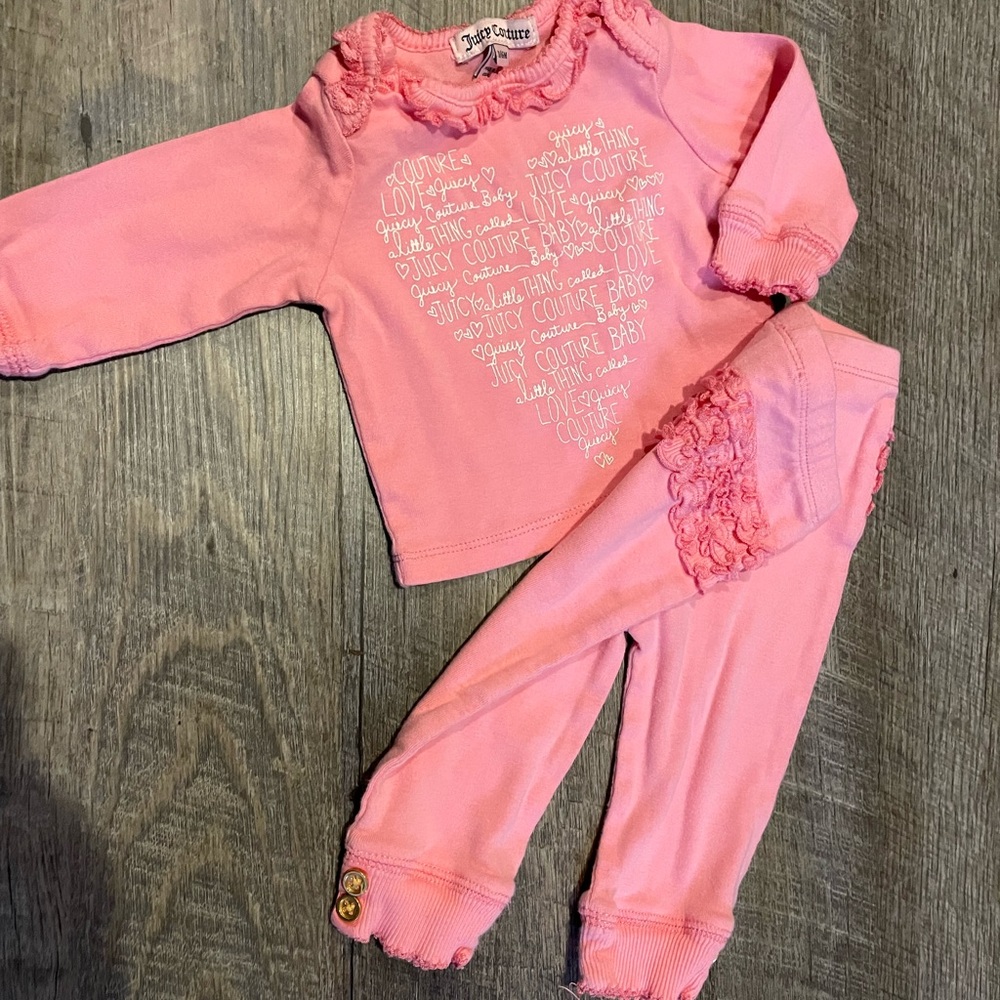 Juicy couture 2 piece pink set, 3-6mo